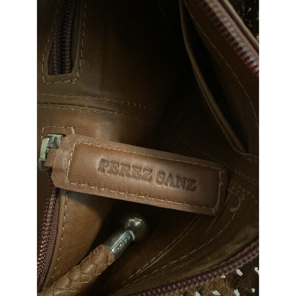 Perez Sanz 6400 Woven Leather Crossbody Shoulder Bag Basketweave Silver Tote - Picture 7 of 9